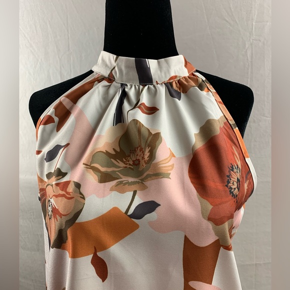 Boho Floral Print Tie Back Halter Neck Blouse - Picture 7 of 7